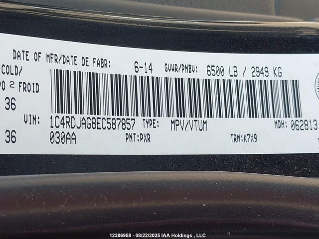 Dodge Durango 2014 1C4RDJAG8EC587857 Image 9