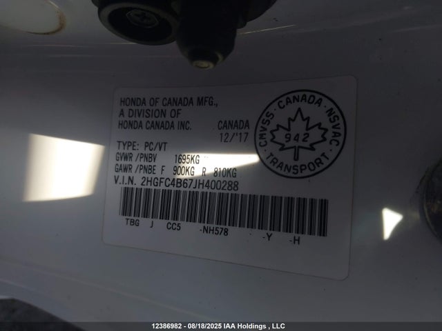 Honda 2018 2018 2HGFC4B67JH400288 Image 9