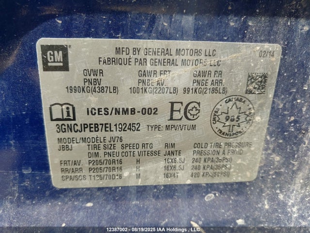 Chevrolet LUV 2014 3GNCJPEB7EL192452 Image 9