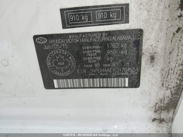Hyundai dohc mpi nu 2016 5NPDH4AEXGH704554 Image 9