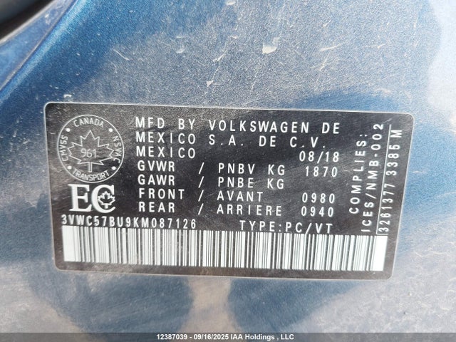 3VWC57BU9KM087126 Volkswagen 1.4 tsi