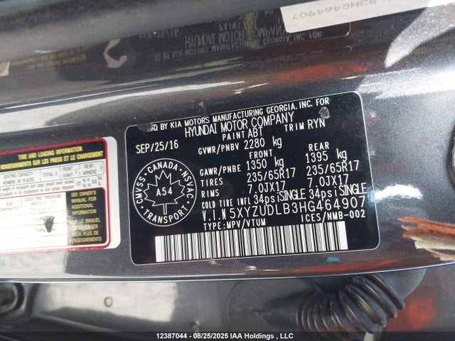 5XYZUDLB3HG464907 Hyundai gdi theta ii