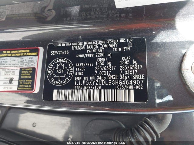 5XYZUDLB3HG464907 Hyundai gdi theta ii