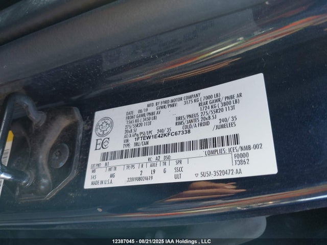 Продаж на аукціоні авто 2019 Ford F-150 Xlt, vin: 1FTEW1E42KFC67338, номер лоту: 12387045