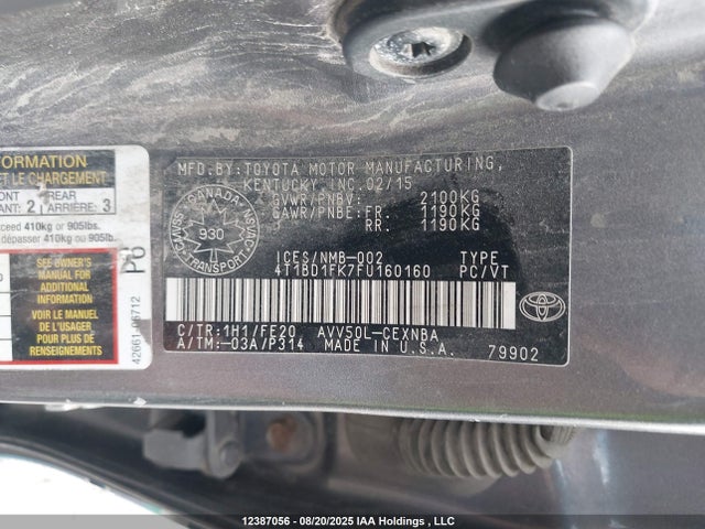 Toyota 2ar-fxe+2jm 2015 4T1BD1FK7FU160160 Image 16