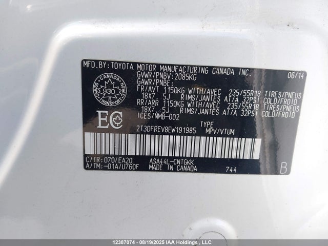 Toyota 2ar-fe 2014 2T3DFREV8EW191985 Image 19