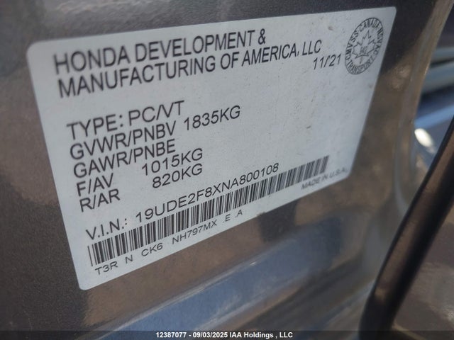 19UDE2F8XNA800108 Acura k24v7