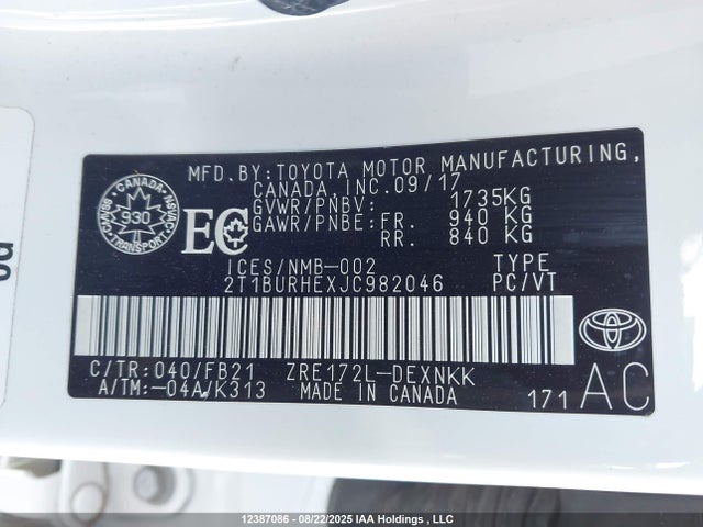 Toyota 2zr-fe 2018 2T1BURHEXJC982046 Image 9