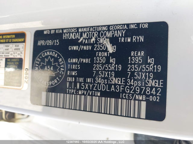 5XYZUDLA3FG297842 Hyundai dohc t-gdi theta-ii