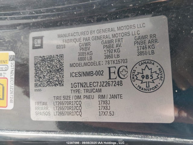 1GTN2LEC7JZ267248 GMC l83 -spark ignited direct injection, variable valve timing, afm, e85 max, alum