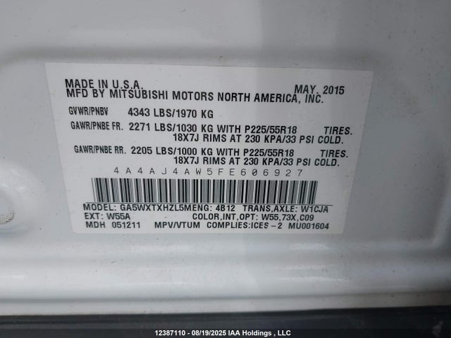 Mitsubishi dohc mivec 2015 4A4AJ4AW5FE606927 Image 19