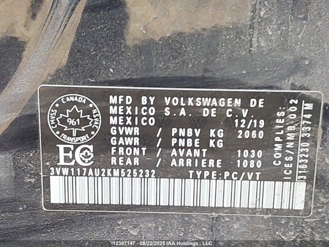 3VW117AU2KM525232 Volkswagen 2019