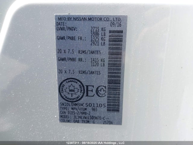 5N1DL0MM3HC501105 Infiniti QX60