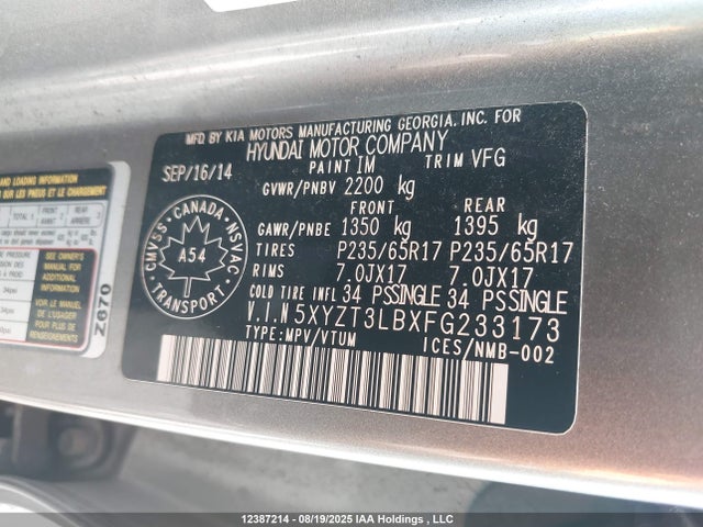 5XYZT3LBXFG233173 Hyundai dohc gdi theta ii