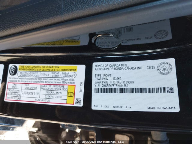 Honda lfc3 2025 2HGFE4F87SH014669 Image 18