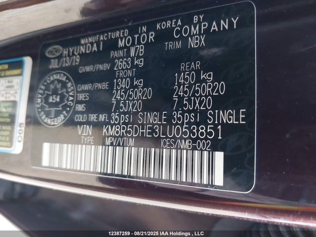 KM8R5DHE3LU053851 Hyundai gdi lambda ii