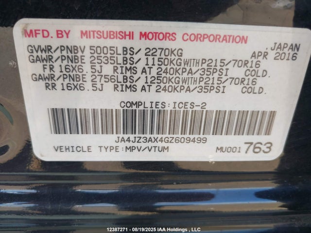 JA4JZ3AX4GZ609499 Mitsubishi mivec