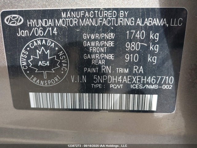Hyundai dohc mpi nu 2014 5NPDH4AEXEH467710 Image 9