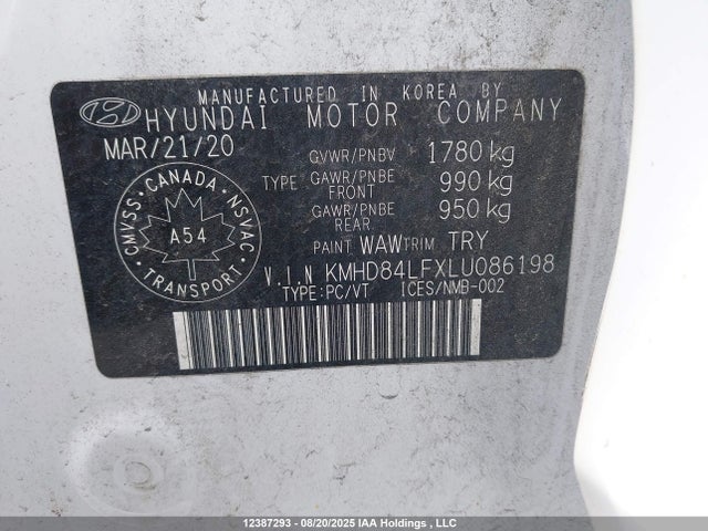 KMHD84LFXLU086198 Hyundai mpi nu
