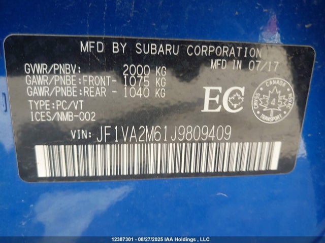 Subaru WRX 2018 JF1VA2M61J9809409 Image 19