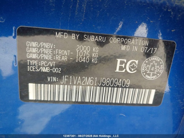 Subaru WRX 2018 JF1VA2M61J9809409 Image 9