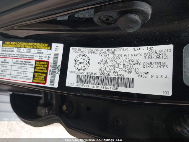 2013 Toyota Tacoma Double Cab Long Bed მანქანა იყიდება აუქციონზე, vin: 5TFMU4FN8DX013849, აუქციონის ნომერი: 12387333