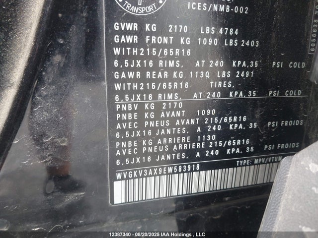 WVGKV3AX9EW583918 Volkswagen 2014