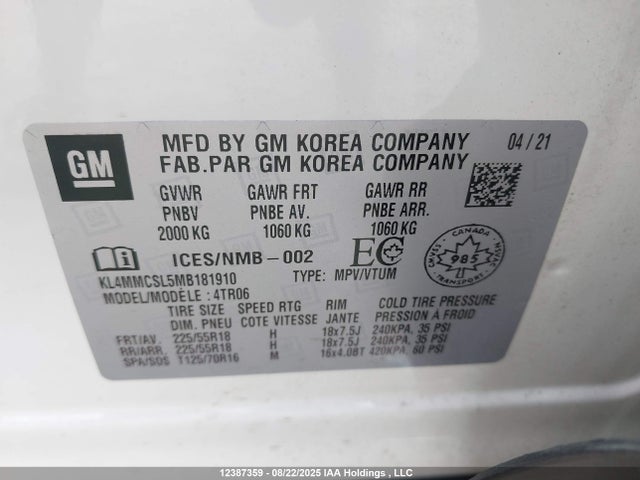 KL4MMCSL5MB181910 Buick l3t - l3, sidi, vvt, alum