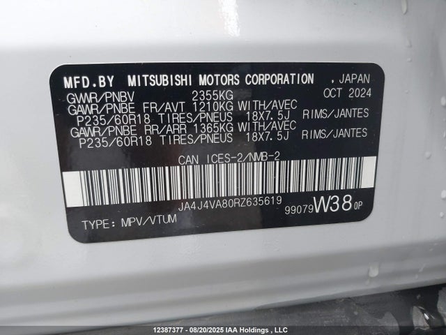 JA4J4VA80RZ635619 Mitsubishi Outlander