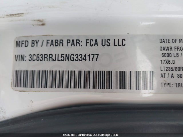Aukcja sprzedaży 2022 Ram 3500 Laramie, vin: 3C63RRJL5NG334177, numer aukcji: 12387386