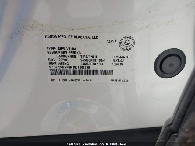 5FNYF6H85JB503749 Honda j35y6