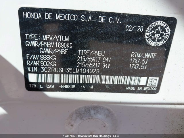 3CZRU6H35LM104928 Honda r18z9