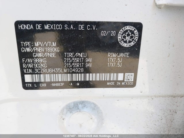 3CZRU6H35LM104928 Honda r18z9
