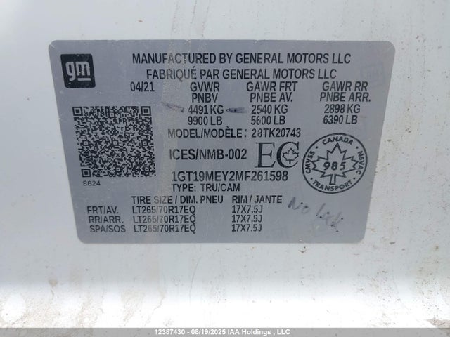 1GT19MEY2MF261598 GMC l5p - di, duramax, gen 5 var. 1