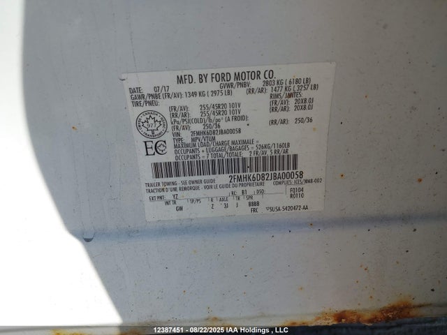 Ford Flex 2018 2FMHK6D82JBA00058 Image 9