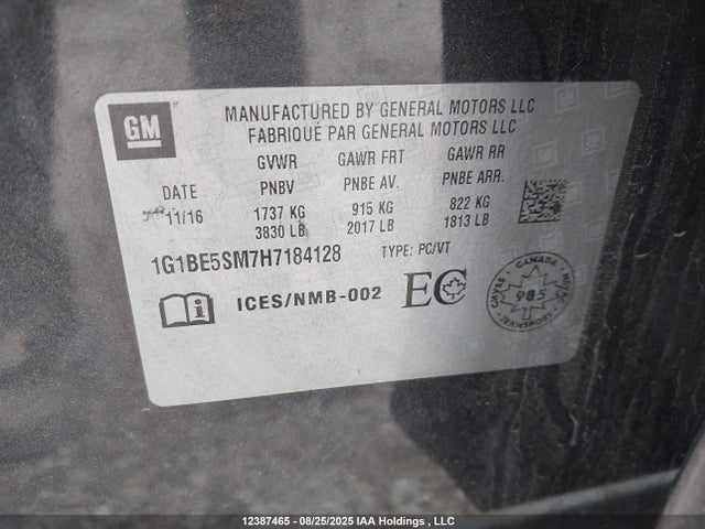 1G1BE5SM7H7184128 Chevrolet le2 -di: direct injection, vvt: variable valve timing, gen, alum