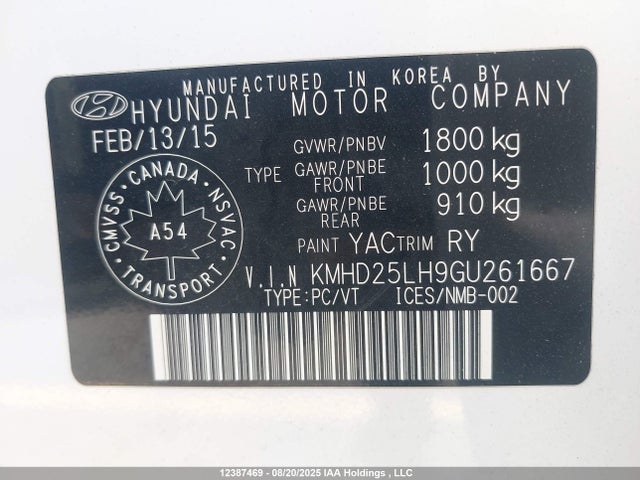 KMHD25LH9GU261667 Hyundai dohc gdi nu
