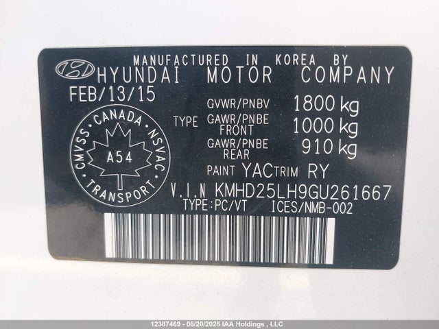 KMHD25LH9GU261667 Hyundai dohc gdi nu