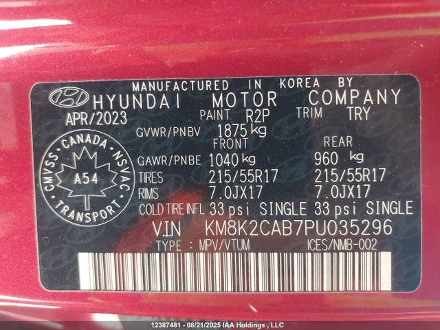 Hyundai mpi nu pe 2023 KM8K2CAB7PU035296 Image 9