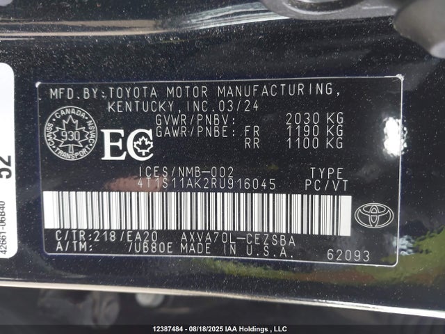 4T1S11AK2RU916045 Toyota a25a-fks