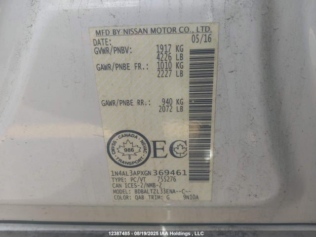 1N4AL3APXGN369461 Nissan Altima