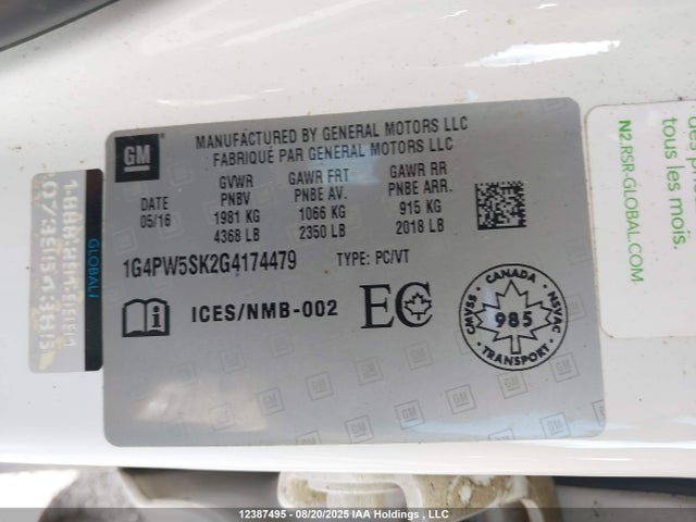 1G4PW5SK2G4174479 Buick lea - gas/alc, sidi, alum, ho