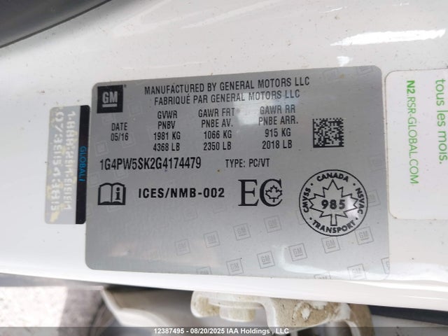 1G4PW5SK2G4174479 Buick lea - gas/alc, sidi, alum, ho