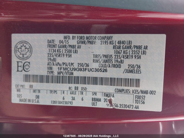 1FMCU9G93FUC30526 Ford 2015