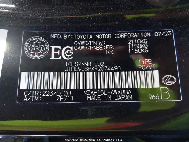 JTHL9JBHXR2074490 Lexus m20a-fxs, 3nm,1mm