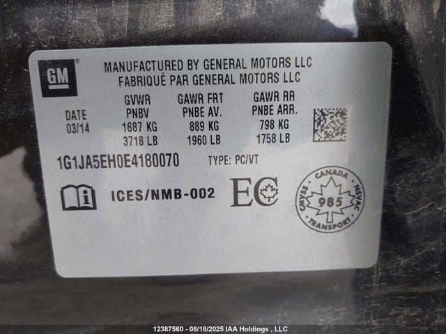1G1JA5EH0E4180070 Chevrolet luw