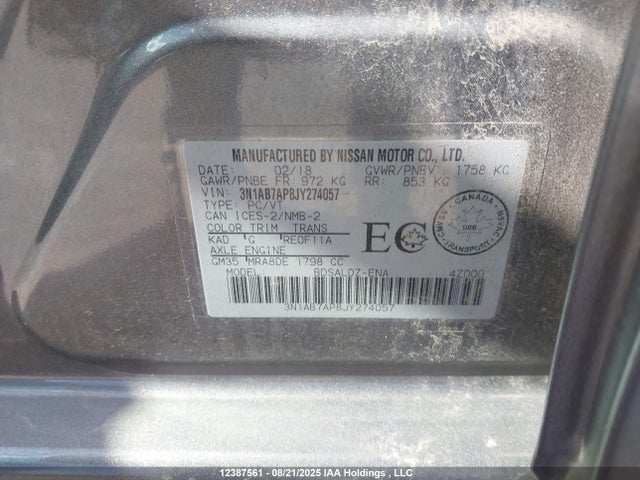 3N1AB7AP8JY274057 Nissan Sentra