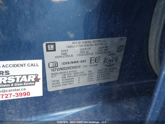 1GTV2NEC2HZ380918 GMC l83 -spark ignited direct injection, variable valve timing, afm, e85 max, alum