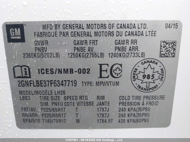Chevrolet EQUINOX LT 2015 2GNFLBE37F6347719 Image 17