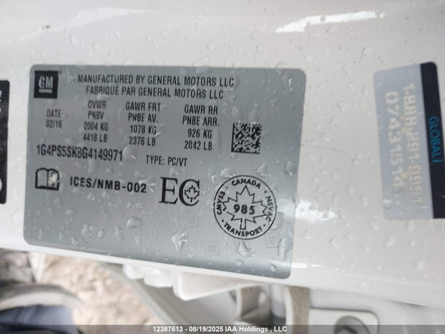1G4PS5SK8G4149971 Buick lea - gas/alc, sidi, alum, ho